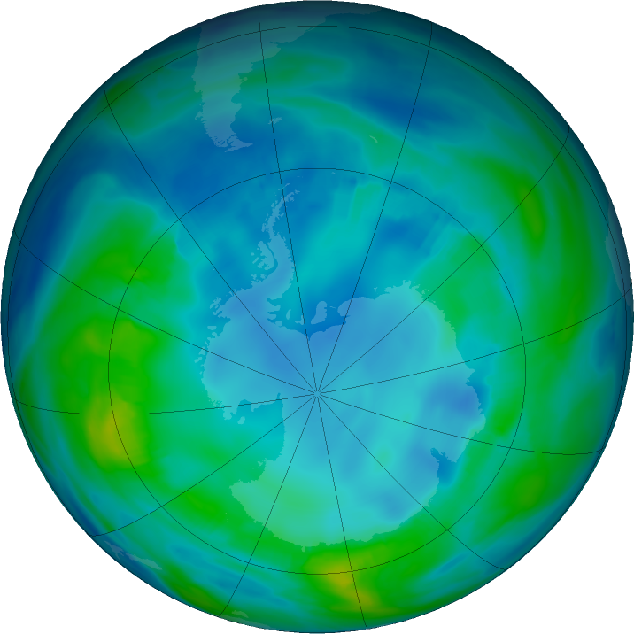 Antarctic ozone map for 09 May 2017
